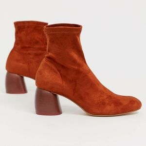 Bershka Orange Faux Suede Sock Boots